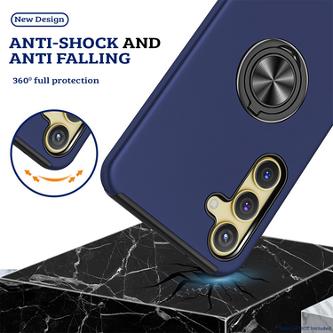 Samsung Galaxy S21 Ultra Compatible Case Cover With Shockproof And Magnetic Ring Holder - Navy